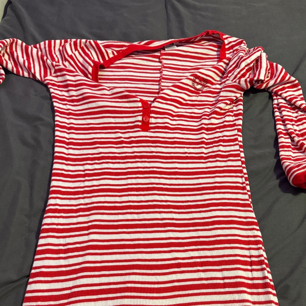 Red and White Striped Long Sleeve Jumpsuit